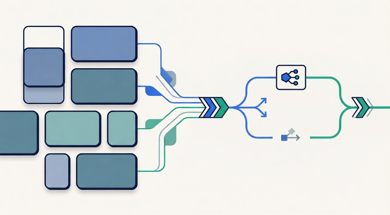 Business process automation — siloed systems unified into a connected workflow