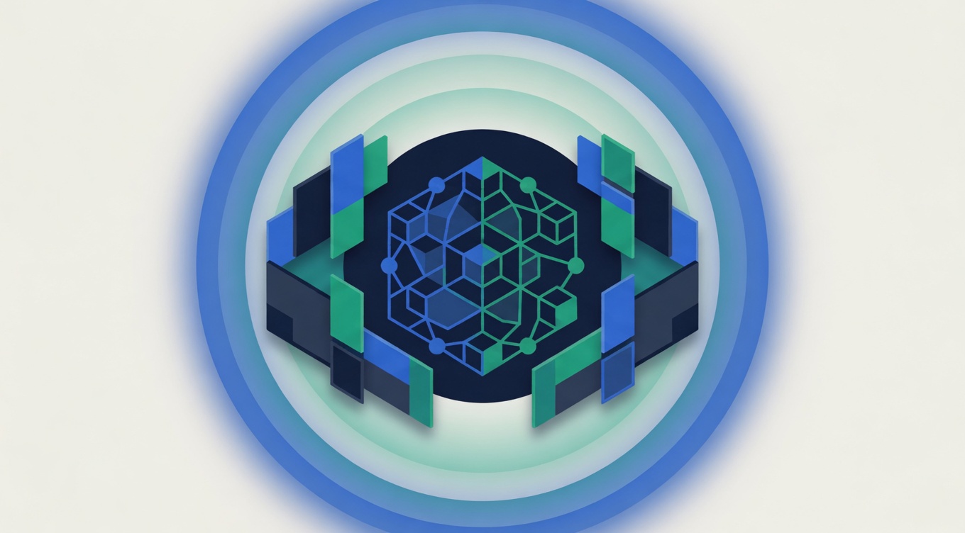 Responsible AI governance — central AI core flanked by guardrails and oversight halos